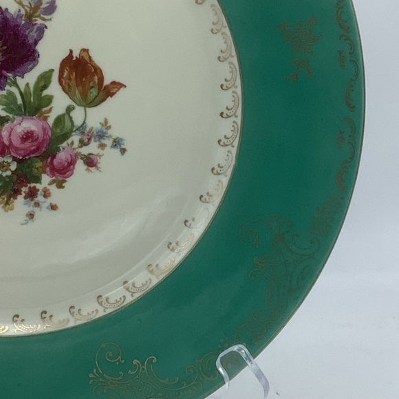 Koenigszelt Germany Green Rimmed 10 1/2” Plate with Gold Gilt - Picture 10 of 13